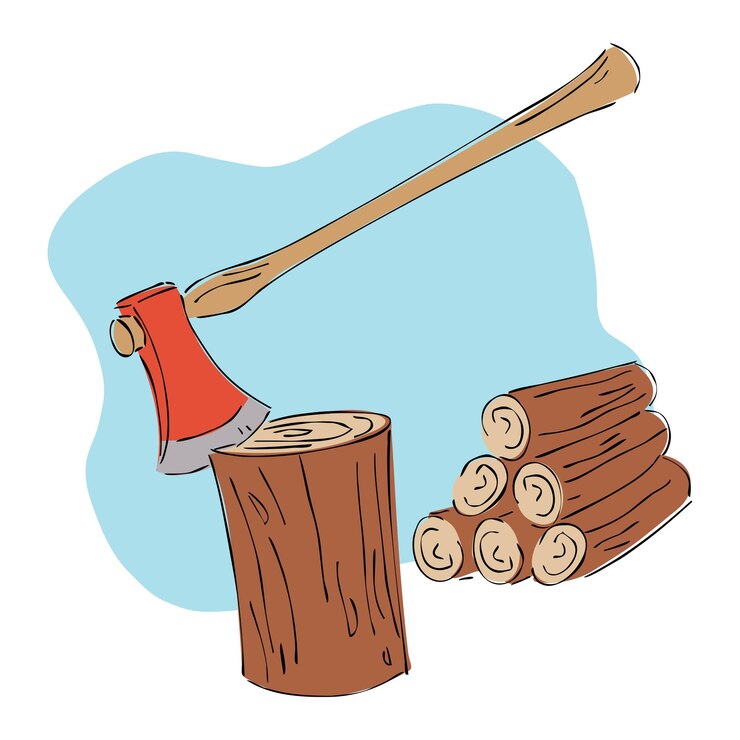 Vector composición isométrica con imagen aislada de troncos de madera con hacha