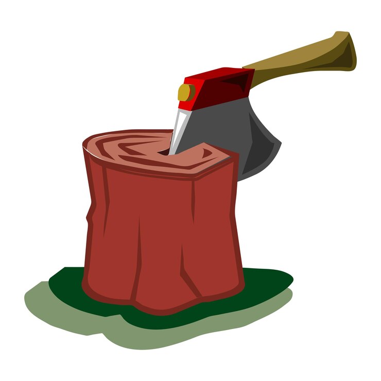 Vector composición isométrica con imagen aislada de troncos de madera con vector de hacha