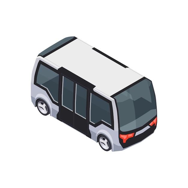Composición isométrica de tecnologías de ciudad inteligente con imagen de ilustración de vector de autobús lanzadera de autoconducción