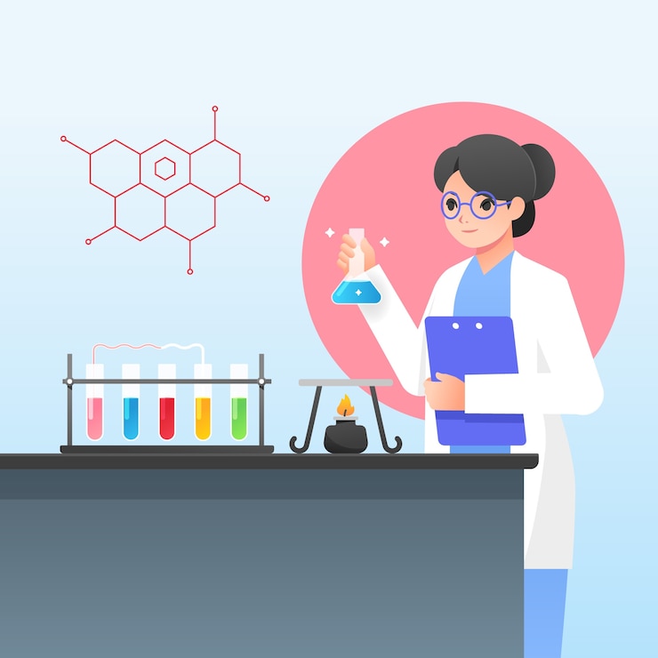 Vector composición del laboratorio de ciencias en diseño plano.