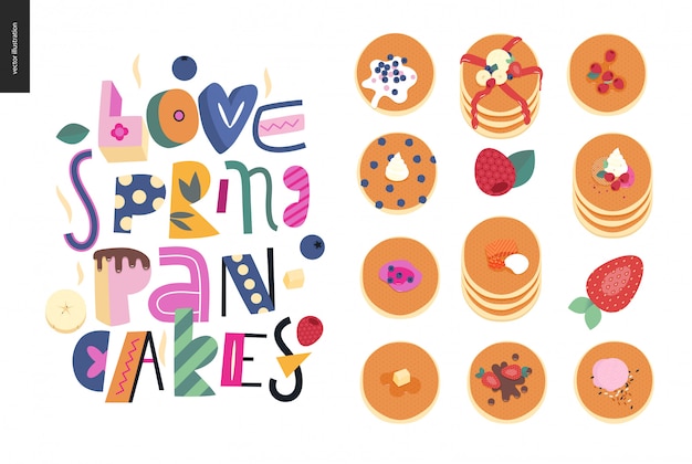 Composición de letras love spring pancakes