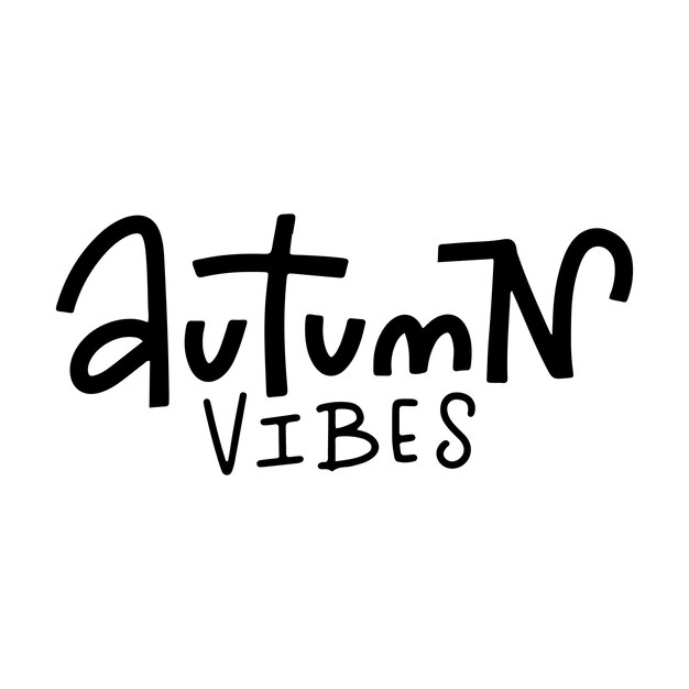 Composición de letras manuscritas de Autumn Vibes. Texto de caligrafía en blanco y negro