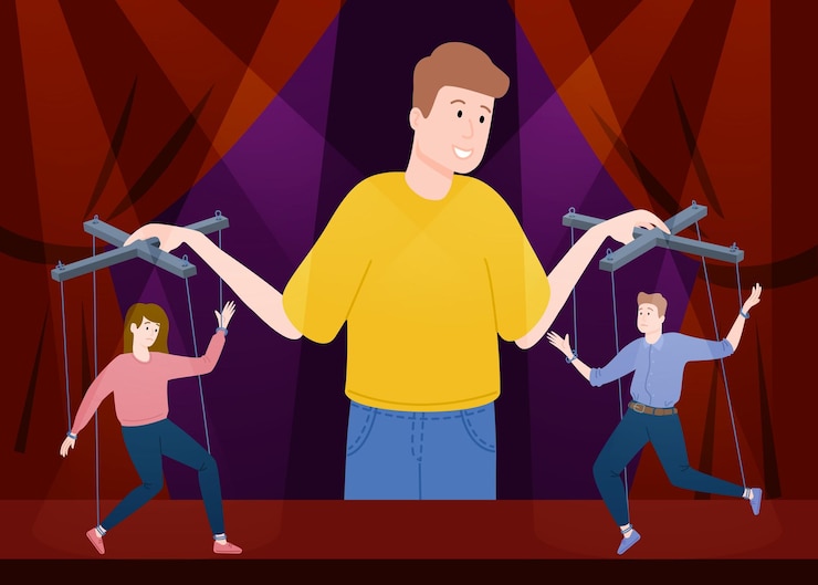 Vector composición de manipulación mental de marionetas