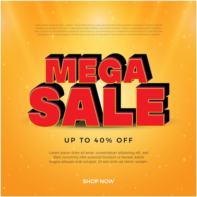 Composición moderna de banner de mega venta con vector abstracto de plantilla de fondo de descuento plano