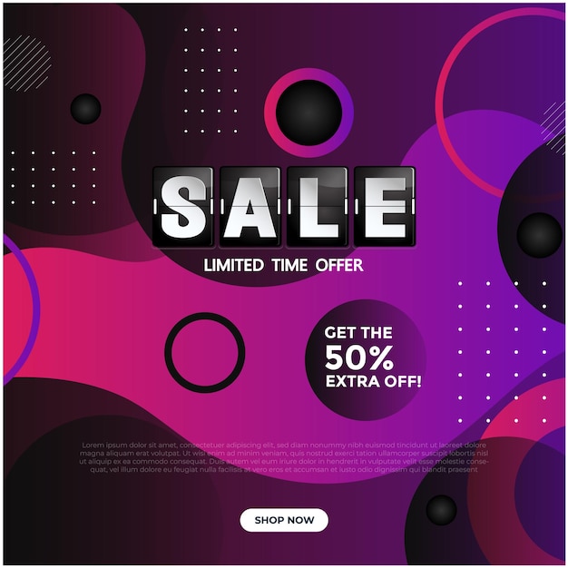 Composición moderna de banner de mega venta con vector abstracto de plantilla de fondo de descuento plano
