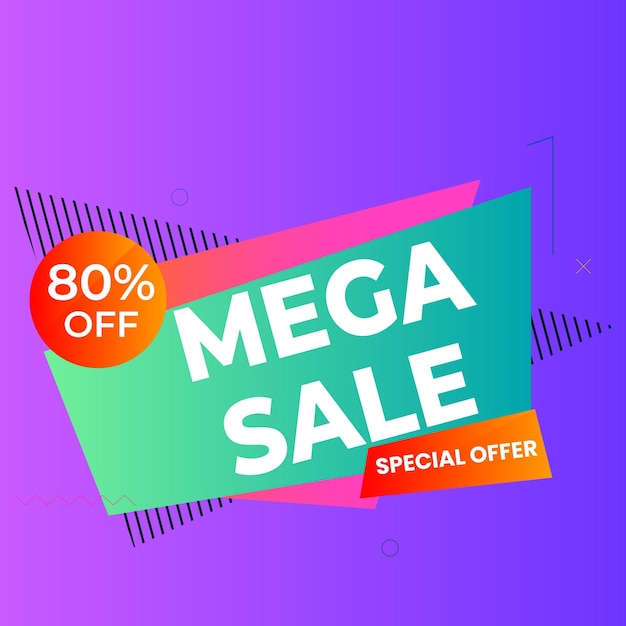 Composición moderna de banner de mega venta con vector abstracto de plantilla de fondo de descuento plano