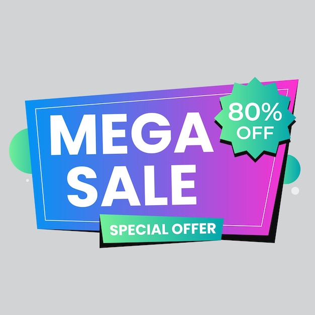Composición moderna de banner de mega venta con vector abstracto de plantilla de fondo de descuento plano