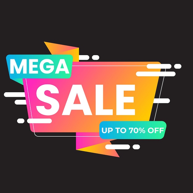 Composición moderna de banner de mega venta con vector abstracto de plantilla de fondo de descuento plano