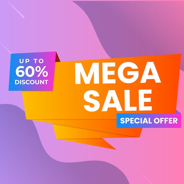 Composición moderna de banner de mega venta con vector abstracto de plantilla de fondo de descuento plano