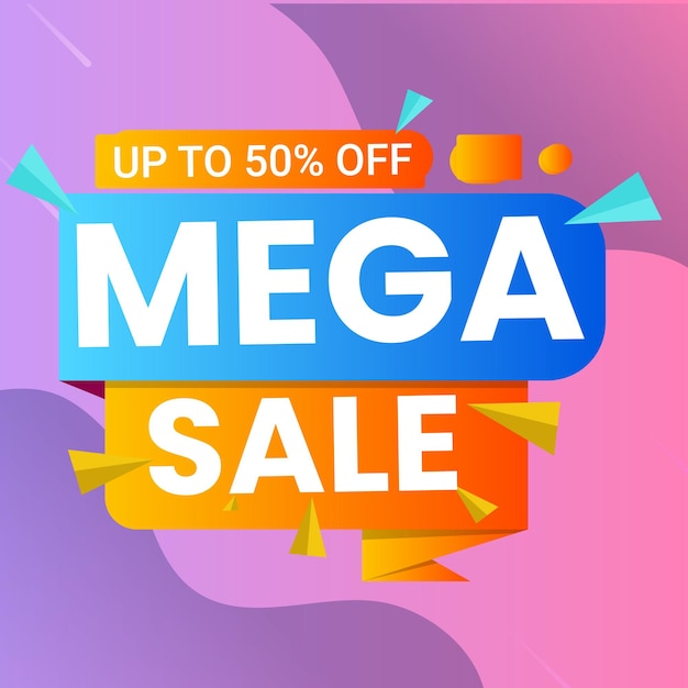 Composición moderna de banner de mega venta con vector abstracto de plantilla de fondo de descuento plano