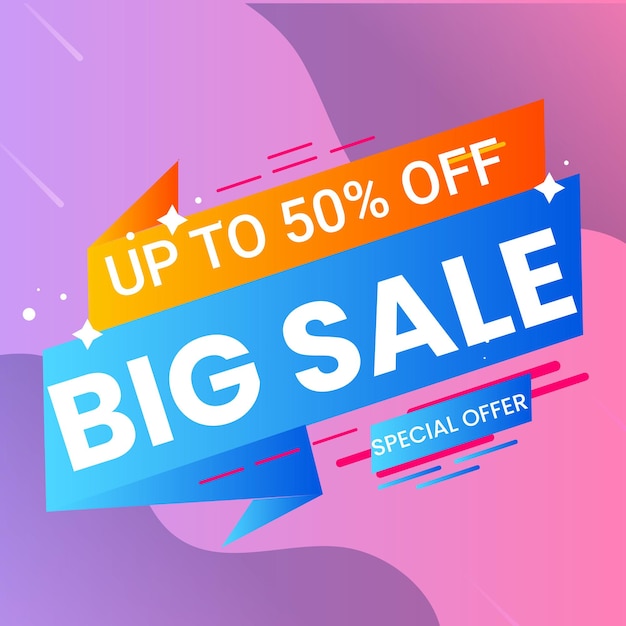 Composición moderna de banner de mega venta con vector abstracto de plantilla de fondo de descuento plano