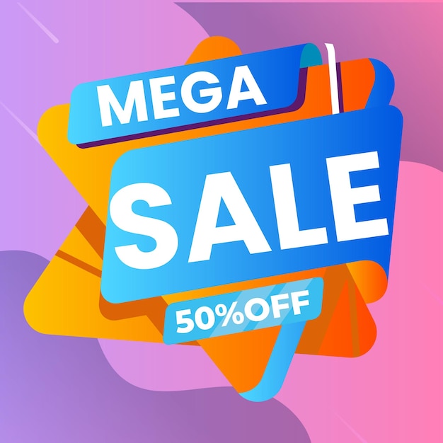 Composición moderna de banner de mega venta con vector abstracto de plantilla de fondo de descuento plano