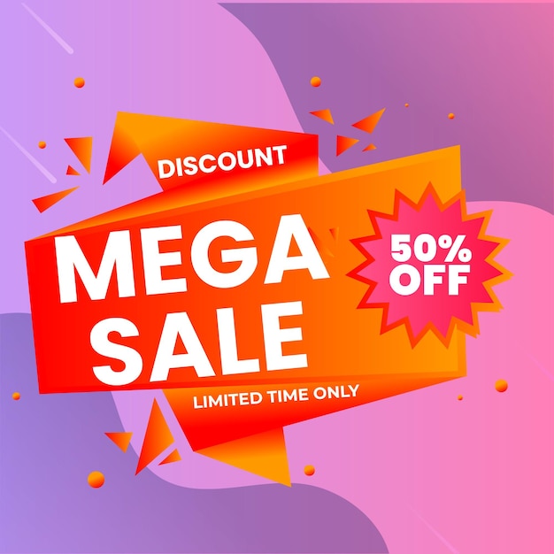 Composición moderna de banner de mega venta con vector abstracto de plantilla de fondo de descuento plano