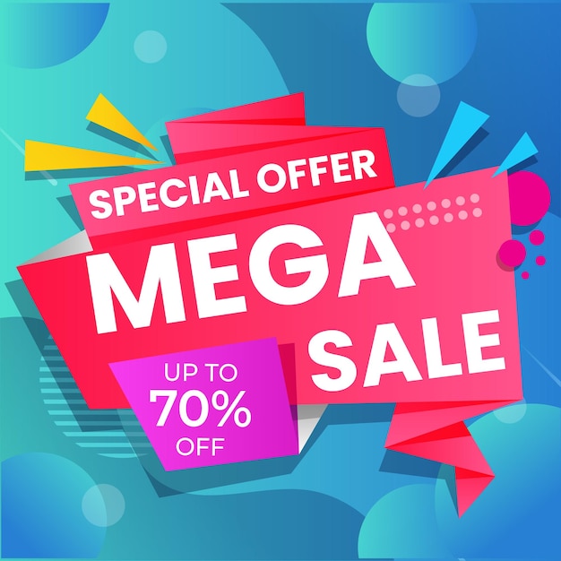Composición moderna de banner de mega venta con vector abstracto de plantilla de fondo de descuento plano