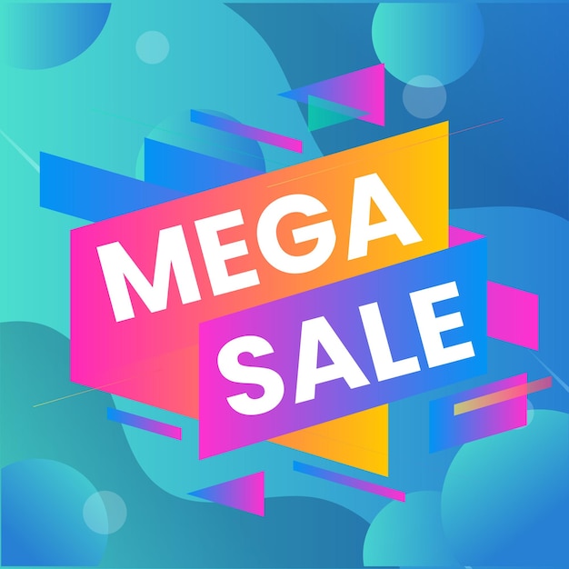 Composición moderna de banner de mega venta con vector abstracto de plantilla de fondo de descuento plano