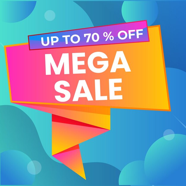 Composición moderna de banner de mega venta con vector abstracto de plantilla de fondo de descuento plano