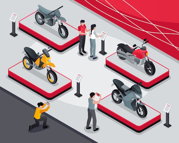 Composición de la motocicleta en vista isométrica