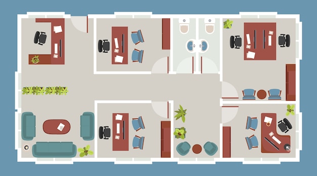 Composición de muebles de planta en diseño plano
