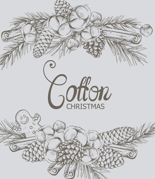 Composición navideña de algodón con decoraciones