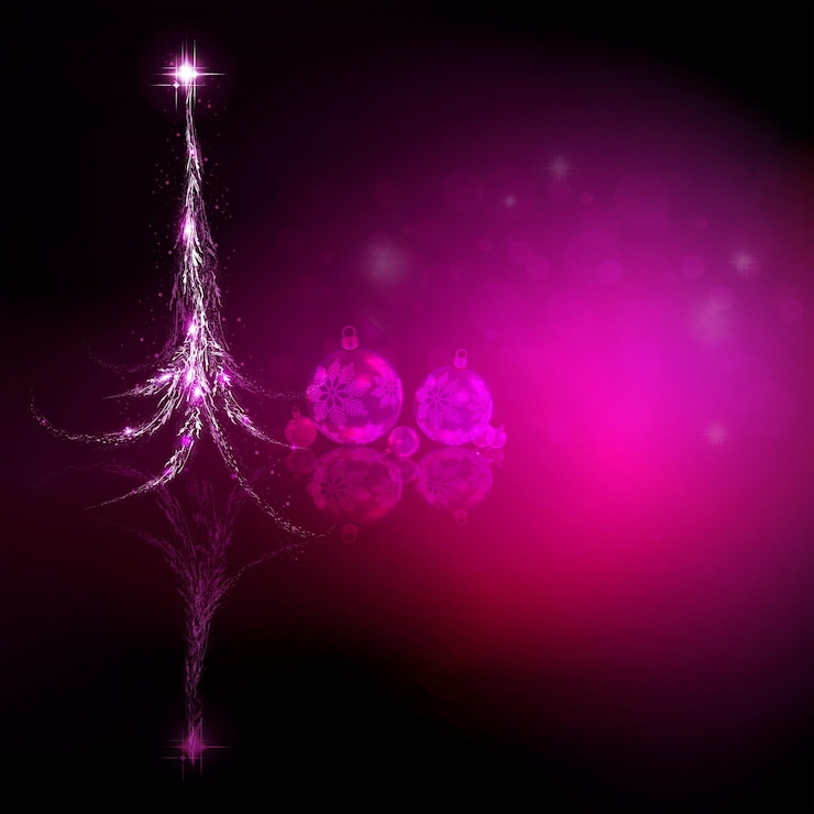 Vector composición navideña con silueta de árbol de navidad abstracto y bolas de navidad de cristal
