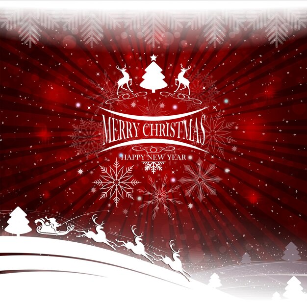 Composición navideña con silueta de ciervo Santa Claus y copos de nieve