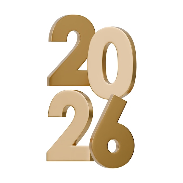 Una composición con números dorados 3D elegantes y modernos 2026 El tono dorado perfecto para tarjetas de felicitación de Año Nuevo anuncios o decoraciones de eventos Ilustración vectorial aislada sobre fondo blanco