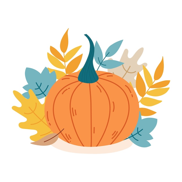 Composición otoñal con calabaza y hojas Elementos otoñales del clip art de Halloween