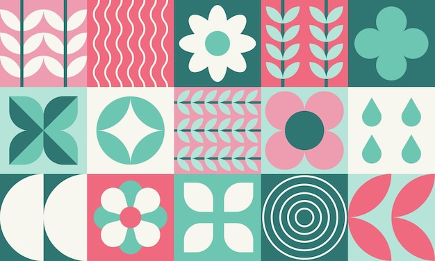 Composición plana geométrica de plantas banner y cartel web de arte decorativo abstracto natural