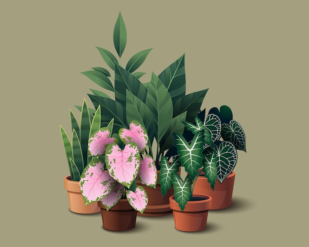 Composición de plantas en estilo realista