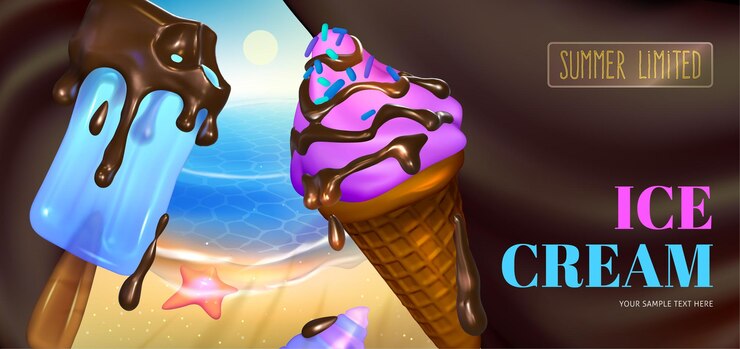 Vector composición publicitaria de helados vectoriales coloridos diseño 3d realista en estilo de dibujos animados eps 10