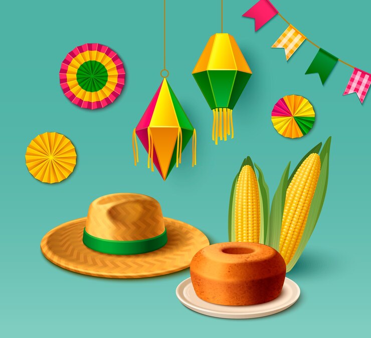 Vector composición realista de fiesta junina con elementos