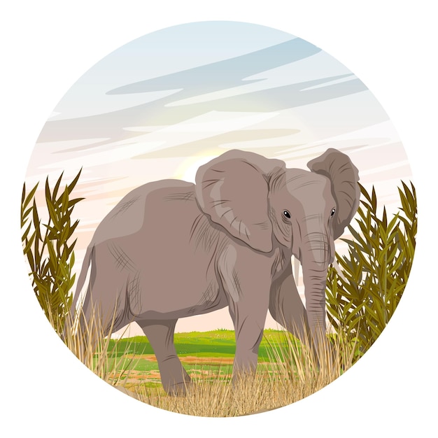 Composición redonda Elefantes africanos de sabana en la sabana animales salvajes de áfrica