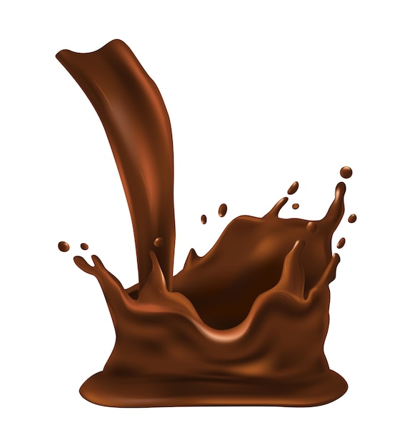 Composición de salpicadura de gota de chocolate realista con punto líquido aislado en la ilustración de vector de fondo en blanco