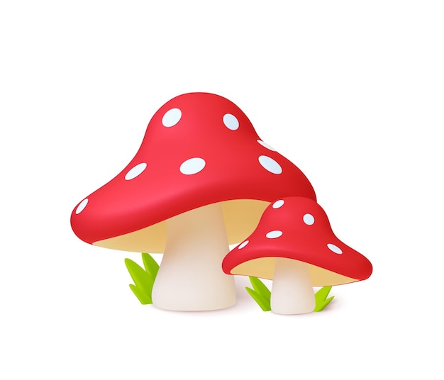 Composición de setas en 3D Amanita elementos realistas aislados plantas forestales de otoño gráfico vectorial de renderización de moda