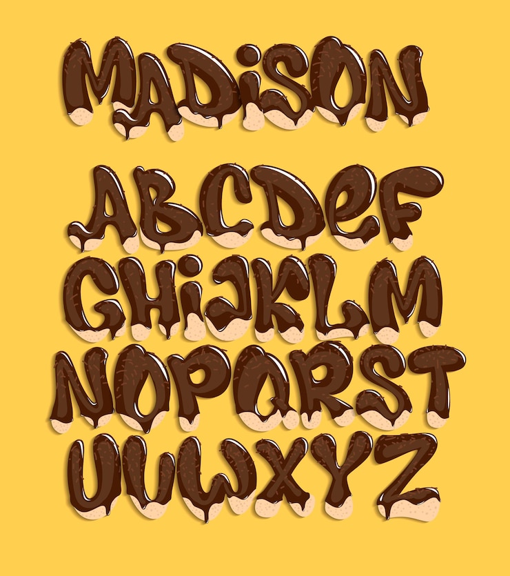 Vector composición tipográfica de fusión de chocolate, alfabeto dulce, ilustración.