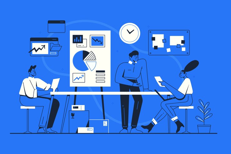 Vector composición de trabajo de oficina en estilo dibujado a mano