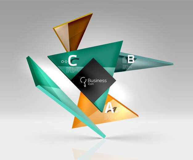 Composición de triángulos de vidrio vectorial sobre fondo gris 3d Fondo abstracto para opciones de número de diagrama de diseño de flujo de trabajo o diseño web