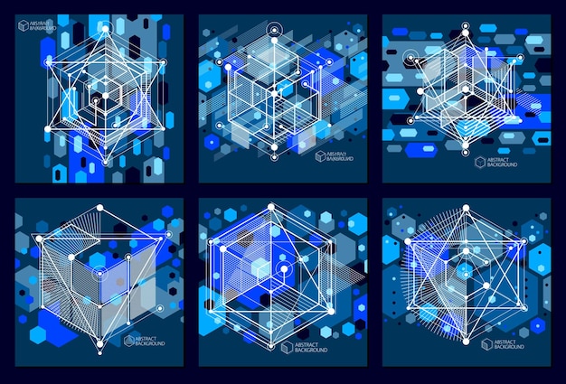 Composición vectorial abstracta con figuras geométricas simples, símbolos, fondos de arte azul oscuro. Plano técnico, anteproyecto de ingeniería abstracta para uso en diseño gráfico y web.
