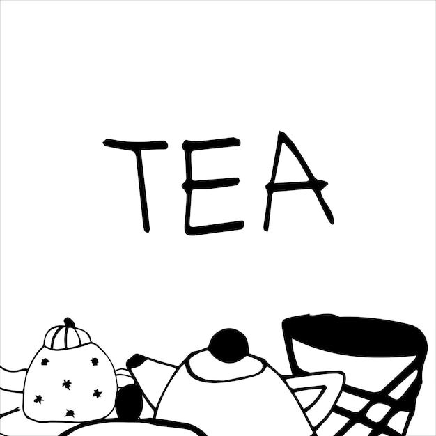 Composición vectorial de un juego de té fondo blanco.