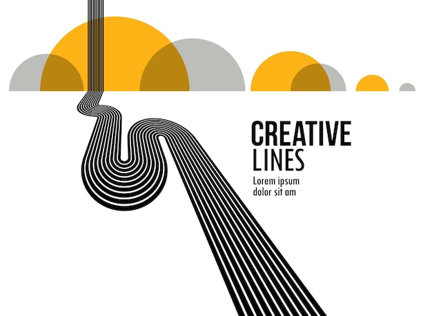 Composición vectorial lineal camino al horizonte fondo abstracto con líneas en perspectiva 3D ilusión óptica op art colores negro y amarillo