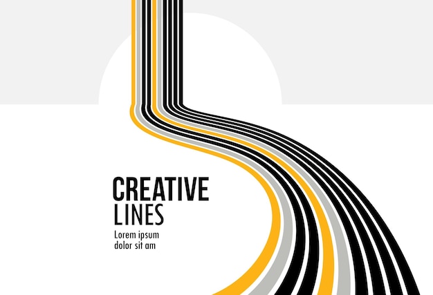 Composición vectorial lineal camino al horizonte fondo abstracto con líneas en perspectiva 3D ilusión óptica op art colores negro y amarillo