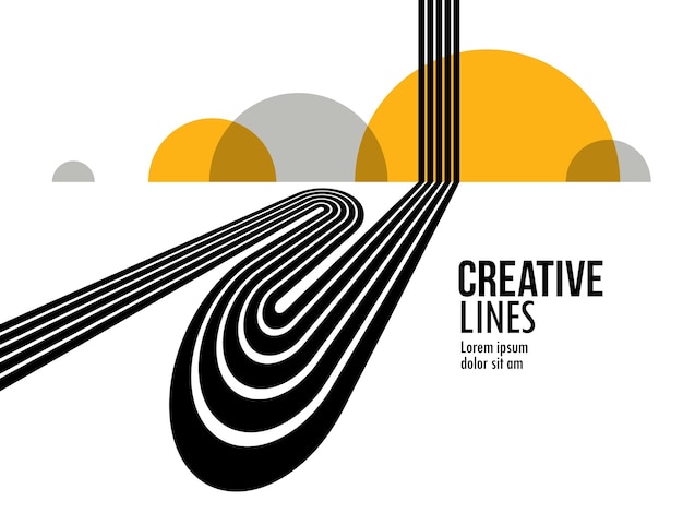 Composición vectorial lineal camino al horizonte fondo abstracto con líneas en perspectiva 3D ilusión óptica op art colores negro y amarillo