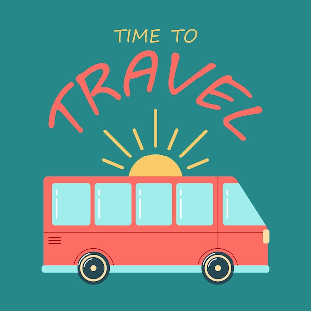 Composición vectorial de verano con sol de autobús y letras