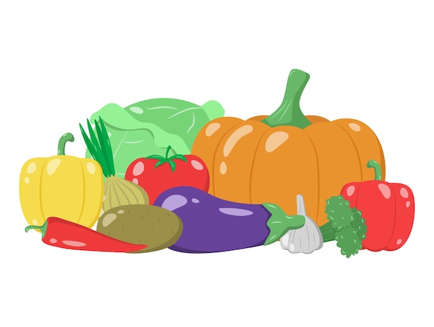 Vector composición vectorial de verduras verduras frescas cosechan alimentos saludables