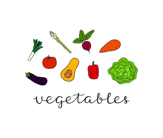 Composición con verduras y letras.