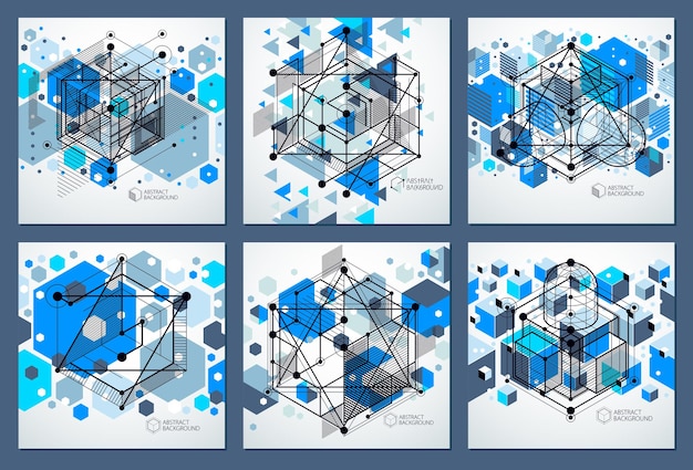 Composiciones azules 3D abstractas geométricas minimalistas vectoriales ambientadas en un estilo futurista. La composición geométrica moderna se puede utilizar como plantilla y diseño.