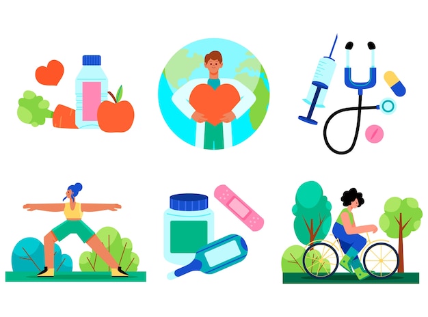 Vector composiciones para el día mundial de la salud en diseño plano