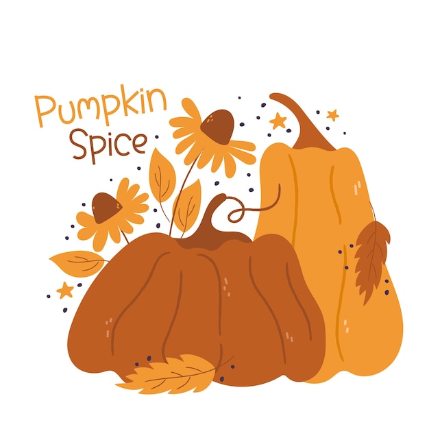Composiciones de dibujos animados de calabazas con hojas y flores Composición vectorial aislada de calabaza para la cosecha agrícola de otoño Diseños de Acción de Gracias o Halloween