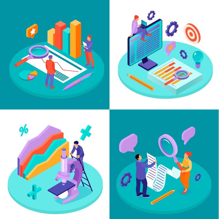 Vector composiciones de estudios de casos en vista isométrica