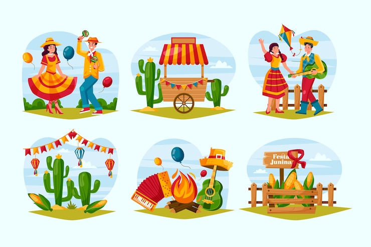 Vector composiciones de festa junina en diseño plano